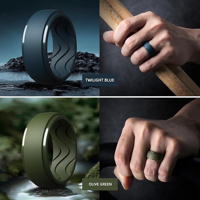 Egnaro Men's Silicone Rings 10mm Wide 2.5mm Thick, Rubber Wedding Bands with Inner Arc Ergonomic Breathable Design, 1/4/5/7 Variety Multipack