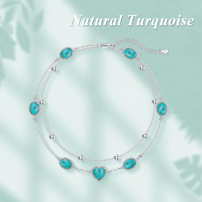 Gemstone Anklet for Women 925 Sterling Silver Gemstone Adjustable Layered Foot Bracelet Jewelry Gifts for Mother Wife