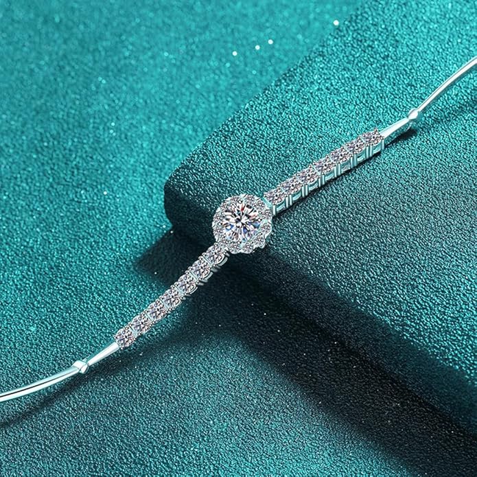 14K White Gold Over S925 Sterling Silver 2.4ct VS1 D-color Round/Square Cut Diamond Adjustable Bracelet for Women, Simple and Stylish Design with Full Shinning Gemstone Encrusted Detail