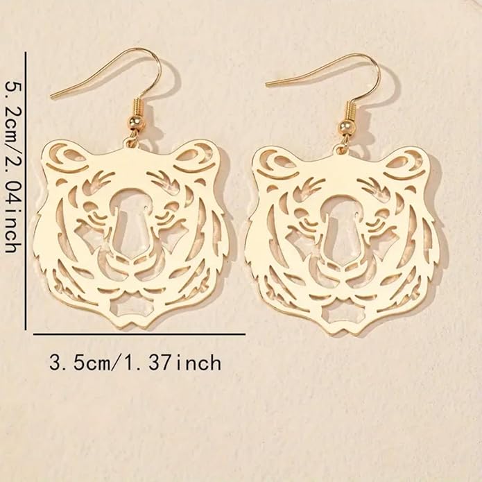 WCRAZYE Tiger Head Earrings for Women, Lightweight Gold, Football Team Spirit Mascot, Animal Inspired Game Day Jewelry