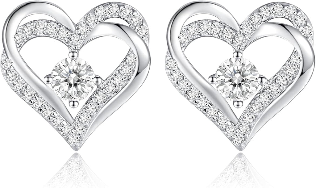 CDE Forever Love Heart Stud Earrings for Women, 925 Sterling Silver Birthstone Heart Stud Earrings Christmas Day Mother's Day Gift Anniversary Birthday Jewelry Gifts for Women Wife Her