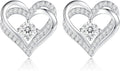 CDE Forever Love Heart Stud Earrings for Women, 925 Sterling Silver Birthstone Heart Stud Earrings Christmas Day Mother's Day Gift Anniversary Birthday Jewelry Gifts for Women Wife Her