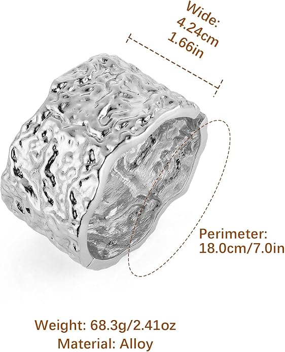 HZMAN 18K Gold Plated Wide Cuff Bracelet for Women - Premium Alloy Shiny Polished Double Layer Statement Bangle, Trendy Daily Wear Party Jewelry Accessory