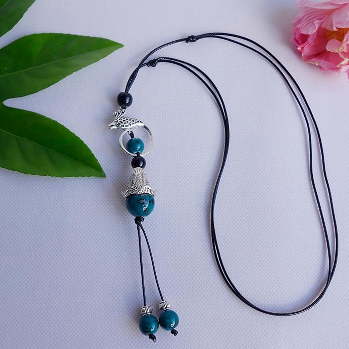 Boho Style Colorful Ceramic Bead Strand Necklace Adjustable Bohemian Jewelry Gift for Women, Fashion Clothing Matching Necklace