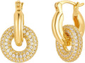 CAITLYNMINIMALIST 18K Gold Sterling Silver Double Link Drop Pave Duo Hoop Huggie Earrings Bold Jewelry for Women