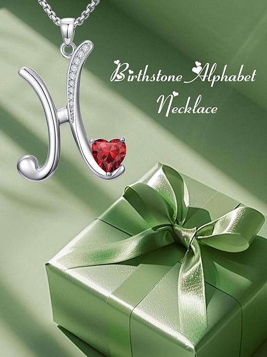 Valentines Day Gifts for Women Alphabet A to Z Initial Birthstone Pendant Necklaces for Women - 18k White Gold Plated Personalized Name Jewelry Valentine Mothers Day Birthday Gifts for Women Her Girlfriend