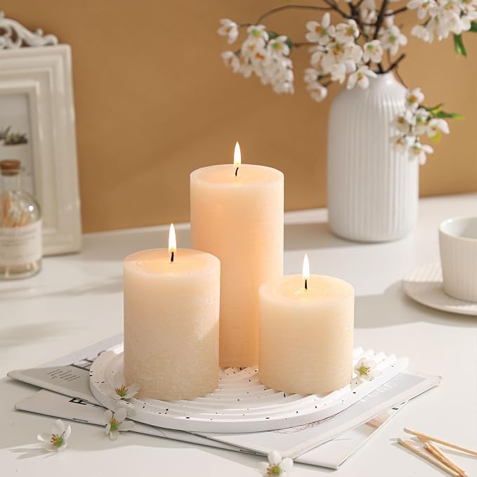 3x4 Inch Ivory Pillar Candles Set of 3 - Image 3
