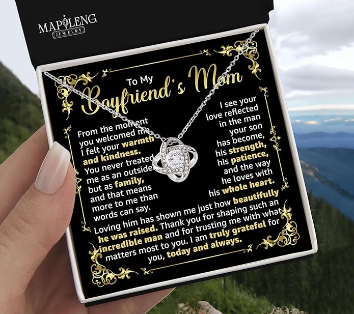 To My Boyfriend's Mom Love Knot Necklace, Elegant Jewelry Gift From Girlfriend, Meaningful Mothers Day Surprise, Birthday Christmas Keepsake With Heartfelt Message