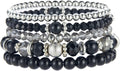 Noessla Beaded Pearl Stretch Bracelet Silver Stackable Crystal Beads Bracelets Trendy Costume Jewelry Mothers Day Gifts for Women