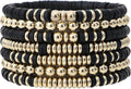 GOOJIDS Surfer Heishi Clay Bead Bracelets for Women Bohemian Stackable Gold Plated Beaded Stretch Bracelets Elastic Layering Friendship Bracelets Set Boho Jewelry