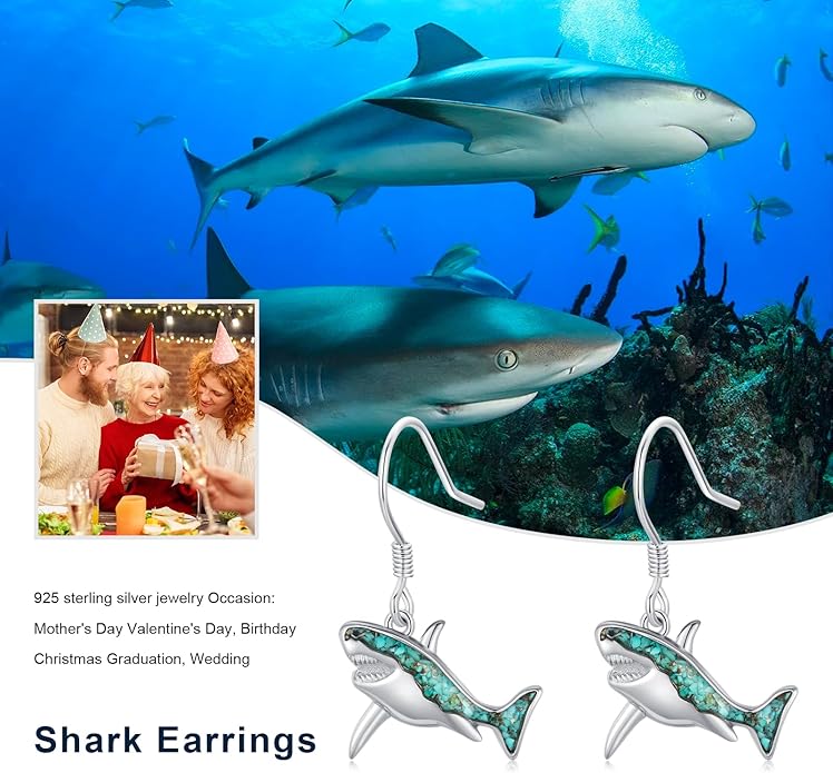 Ocean Earrings 925 Sterling Silver Turquoise Sea Animal Dangle Drop Earrings Beach Themed Jewelry Gifts for Women Girls