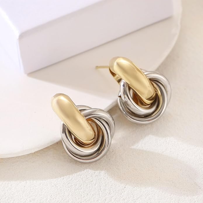 14K Gold Plated Knot Earrings for Women Gold Silver Earrings Heart Link Drop Dangle Earring Chunky Golden Knotted Statement Jewelry