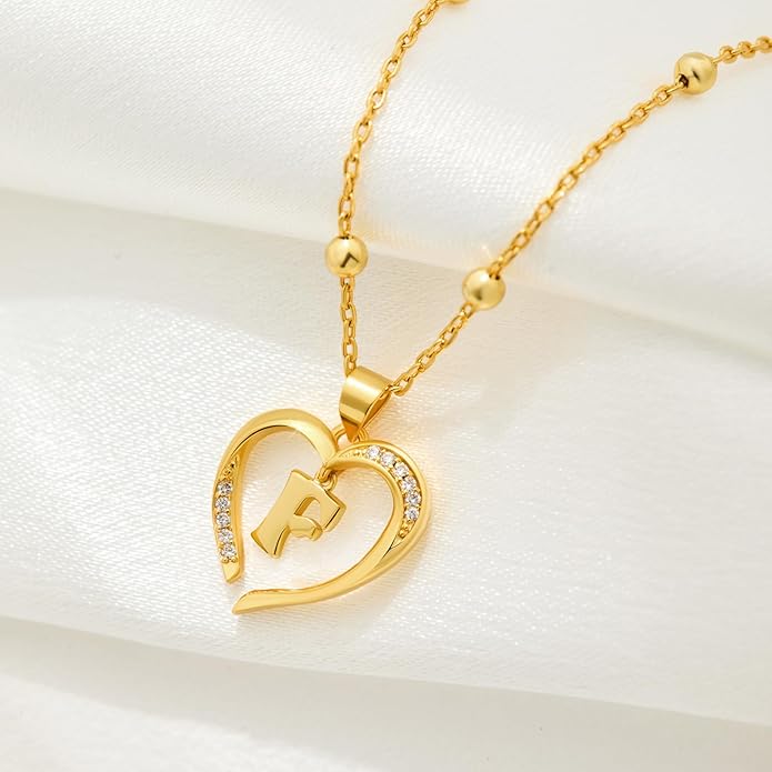 Cicy Bell Womens Heart Initial Necklace for Women 18k Gold Plated Shell Personalized Letter Pendant Necklace 17.7'' with 2'' Extender