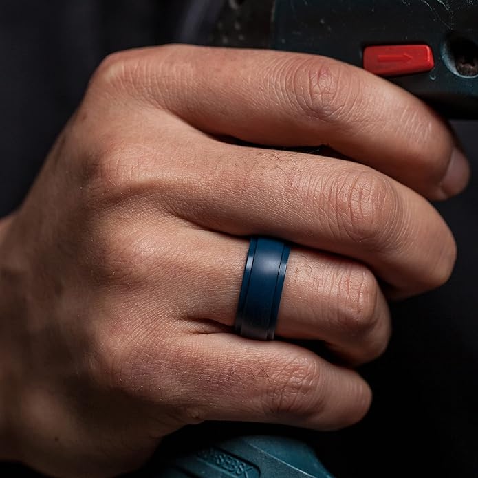 ThunderFit Silicone Rings for Men - 7 Rings / 4 Rings / 1 Ring Step Edge Rubber Wedding Bands 10mm Wide - 2.5mm Thick