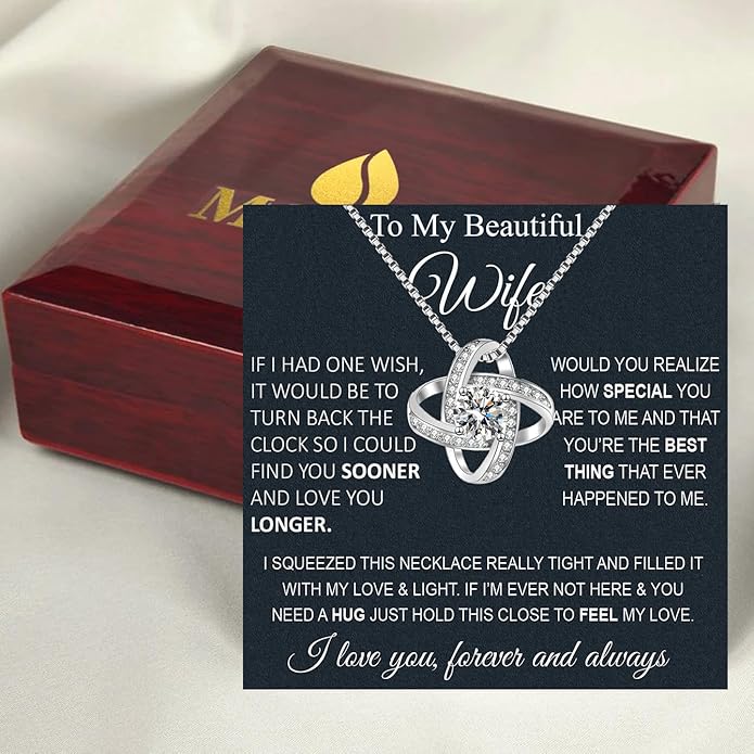 Wife Necklace From Husband To My Wife Necklace Soulmate Necklace For Women Future Wife Jewelry Birthday Christmas Valentine's gifts For Girlfriend Message Card & LED Box