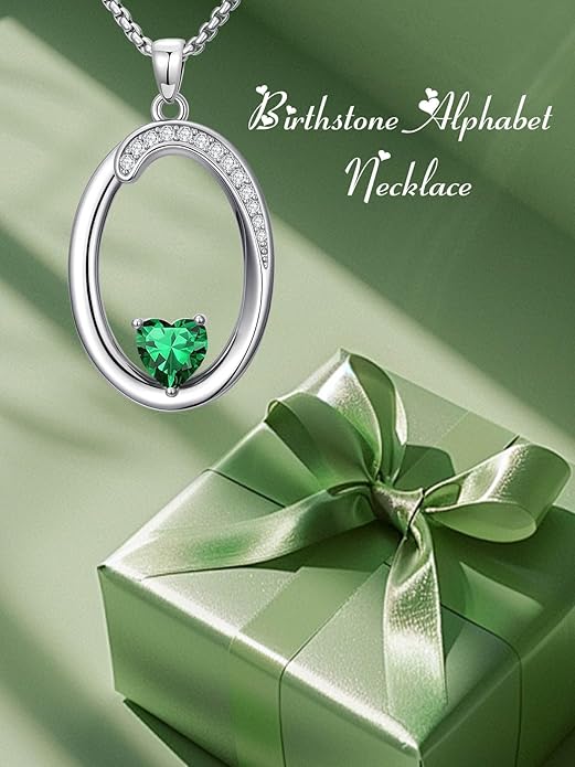 Valentines Day Gifts for Women Alphabet A to Z Initial Birthstone Pendant Necklaces for Women - 18k White Gold Plated Personalized Name Jewelry Valentine Mothers Day Birthday Gifts for Women Her Girlfriend