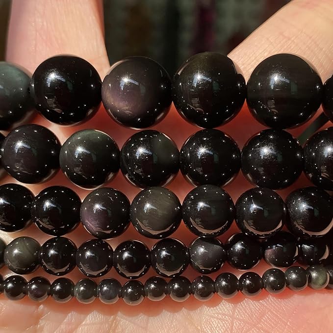 38PCS 10mm AAA Natural Black Obsidian Stone Beads Gemstone Round Loose Beads for Jewelry Making DIY Bracelet Necklace 15" Inch