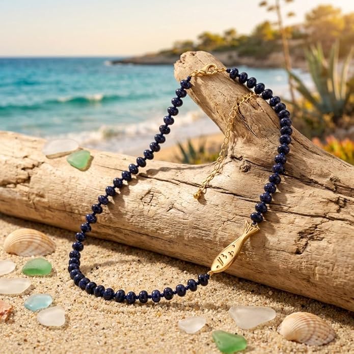 Gold Fish Charm Boho Necklace for Women Adjustable Summer Beach Jewelry, 2 Styles Available