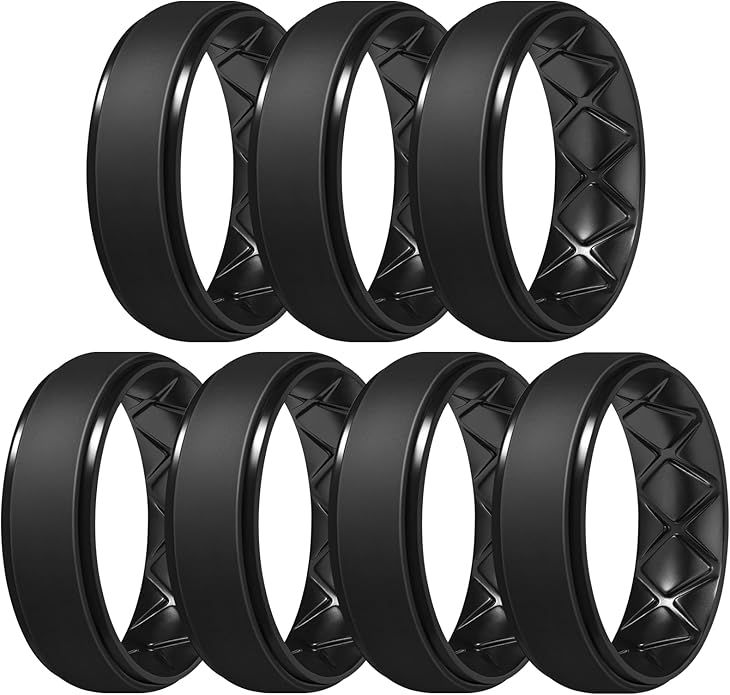 Egnaro Men's Rings 8.5mm Wide-2mm Thick Inner Arc Ergonomic Breathable Rubber Wedding bands-Hypoallergenic for Gym/Outdoor/Gift((1-7 Variety Pack with Half Size)