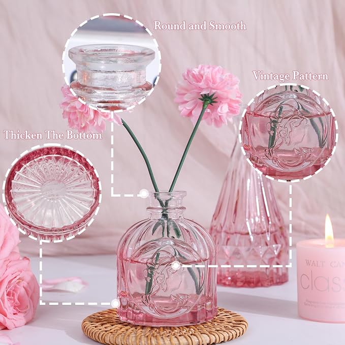 UPBUD Pink Glass Bud Vases Set of 12, Mini Flower Vase - Image 8