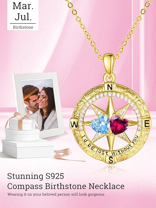 Valentine's Day Gifts for Wife 925 Sterling Silver Double Birthstone Pendant Necklaces I Love You for Always and Forever Necklace Anniversary Birthday Gifts for Wife Girlfriend Mom Her
