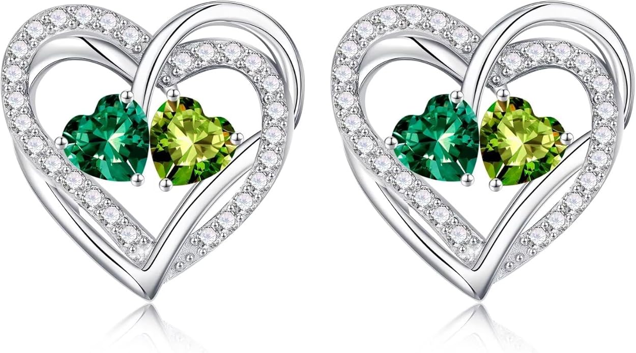 Iefil Valentines Day Gifts for Her, 925 Sterling Silver Heart Birthstone Earrings, Anniversary Birthday Gifts for Women, Birthstone Jewelry for Her Wife Girlfriend Mom