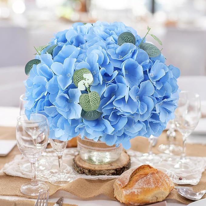 AVIVIHO 105pcs Blue Fake Flowers Hydrangea Artificial Flowers Bulk Silk Flowers - Image 2