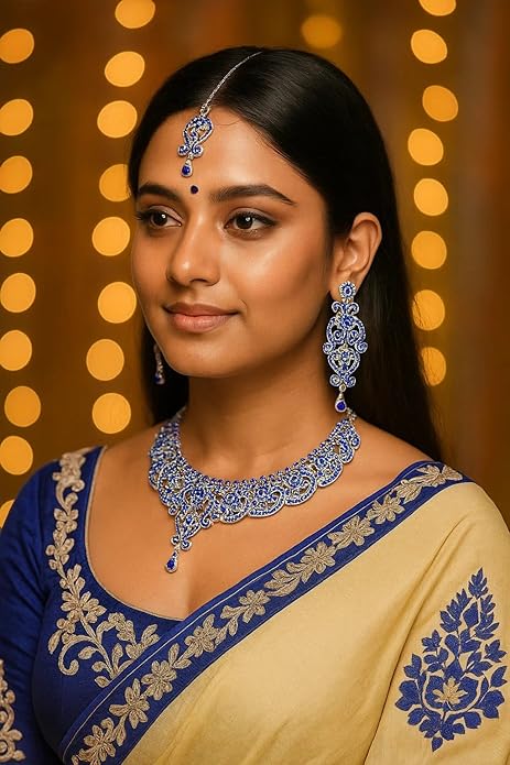 Touchstone Indian jewelry set for women bollywood gold jewellery wedding outfits necklace sets earrings bridal maang tikka fancy costume girls big desi accessories rhinestone in gold or silver tone