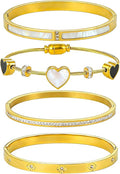 ZhiRui Women's 18K Gold Plated Stackable Bracelet Set - Waterproof Mother of Pearl Heart Cubic Zirconia Jewelry Gifts for Women