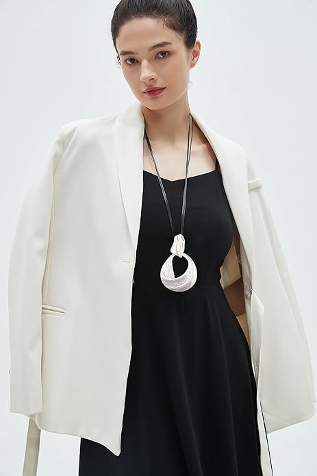 GelConnie Leather Necklace for Women Large Pendant Long Brown Necklace Circle Leather Choker Vintage Sweater Necklace Gold Chunky Boho Necklaces for Women