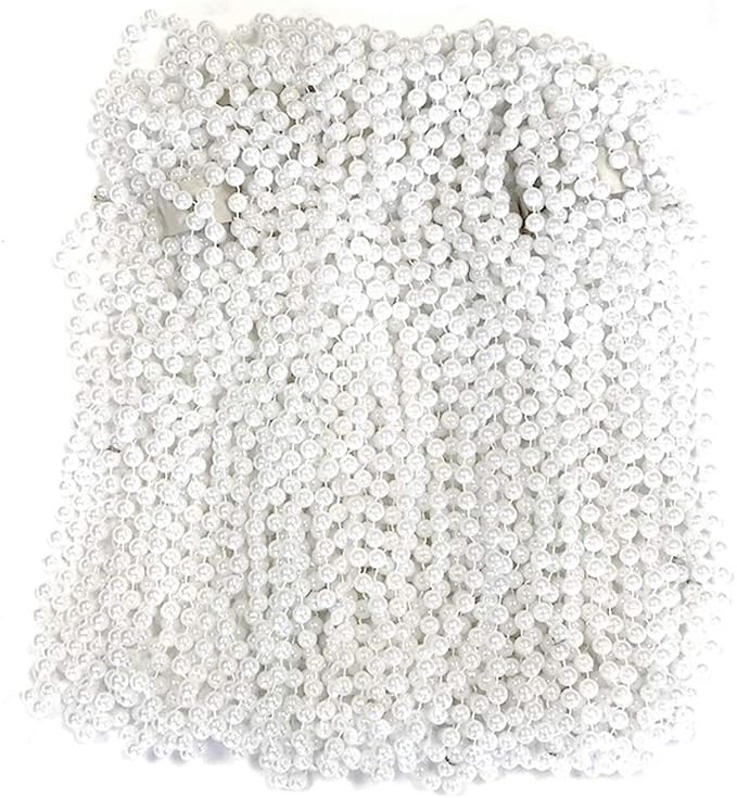 THE MARDI GRAS KREWE - Beads Necklaces Mardi Gras 72 Pack, 6 Dozen 33" 7mm - Party Favors, Parades, Bulk Decorations, Costumes, Festivals, Events - White Pearl