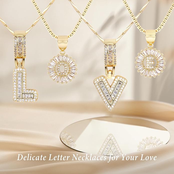 14K Gold Plated Alphabet Necklace Cubic Zirconia Letter Pendant, Personalized Name Jewelry Gift for Women, Customizable A-Z, Birthday/Mothers Day Gifts for Womens