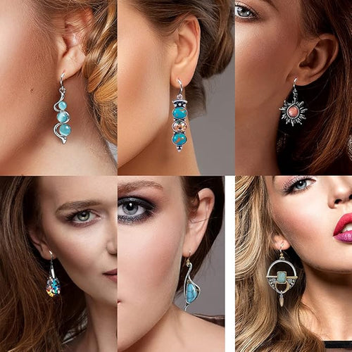 12 Pairs Teardrop Druse Crystal Drop Dangle Earrings for Women Cubic Zirconia Huggie Hoop Earring Jewelry Set Christmas Gifts