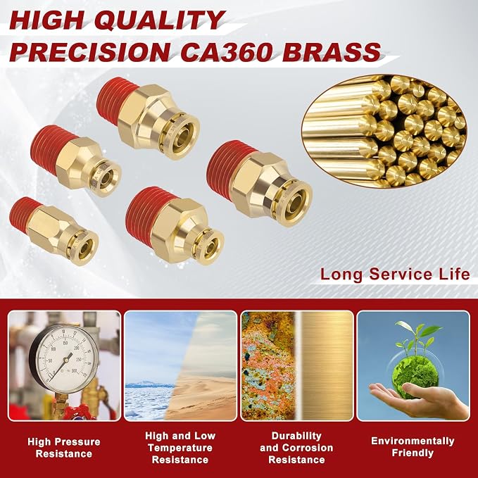 50PCS Male Straight Brass Union Kit, 1/4"-3/8" Tube x NPT, 5 Sizes | DOT - Image 2
