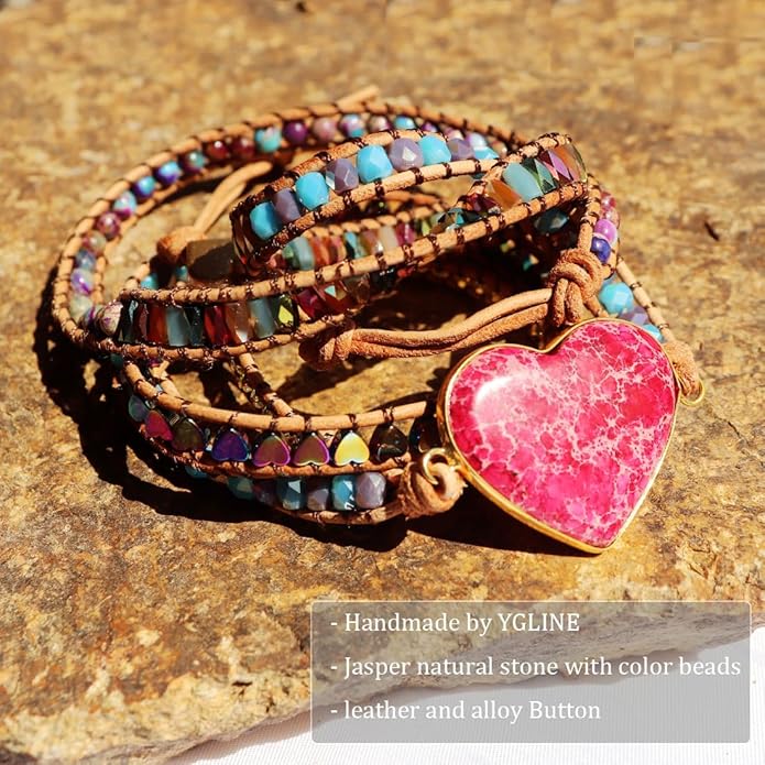 YGLINE Boho Handmade Wrap Leather Tube Crystal Stone Bracelet for Women