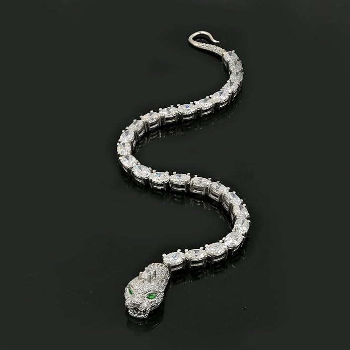 Natural Moissanite Cobra Bracelet in 925 Sterling Silver | 6x4mm Oval Cut 10.50 Carat | Handmade Designer Cobra Chain Bracelet for Men & Women | Adjustable Length Luxury Jewelry