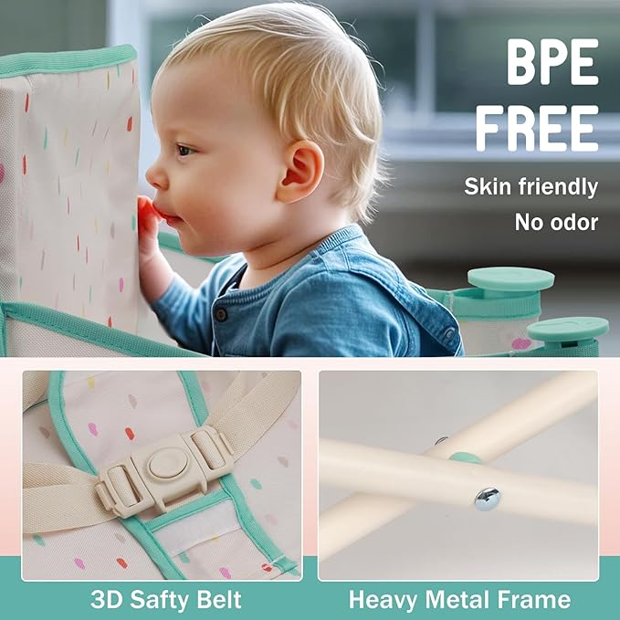 Tiny Marvels Portable 3-in-1 Baby Chair, Cozy Booster Seat, Baby Seat with Tray, Compact Foldable, Toddler Chair with Child Safety Belt Carry Bag, Perfect for Travel (Cream Confetti)