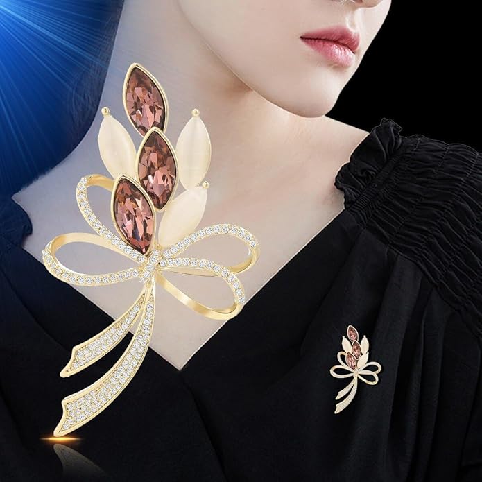 Bow Knot Pin Rhinestone Crystal Pearl Brooch 18k Gold Plated Lapel Pin Birthday Jewelry Gift for Women Men