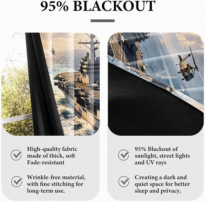 Aircraft Carrier Blackout Curtains 52 x 72 Inch Length Set of 2 | Warship - Image 6