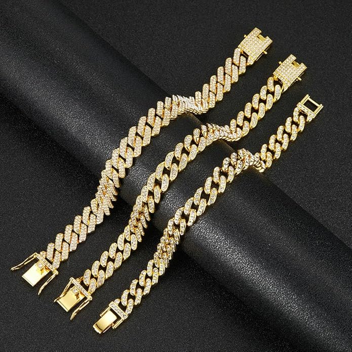 14K Gold Plated Ankle Bracelets for Women Cuban Link Anklets Plus Size Silver Ankle Bracelet Layered Link Anklet Set Rhinestone Bling Anklets Silver Jewelry for Women Gift Set