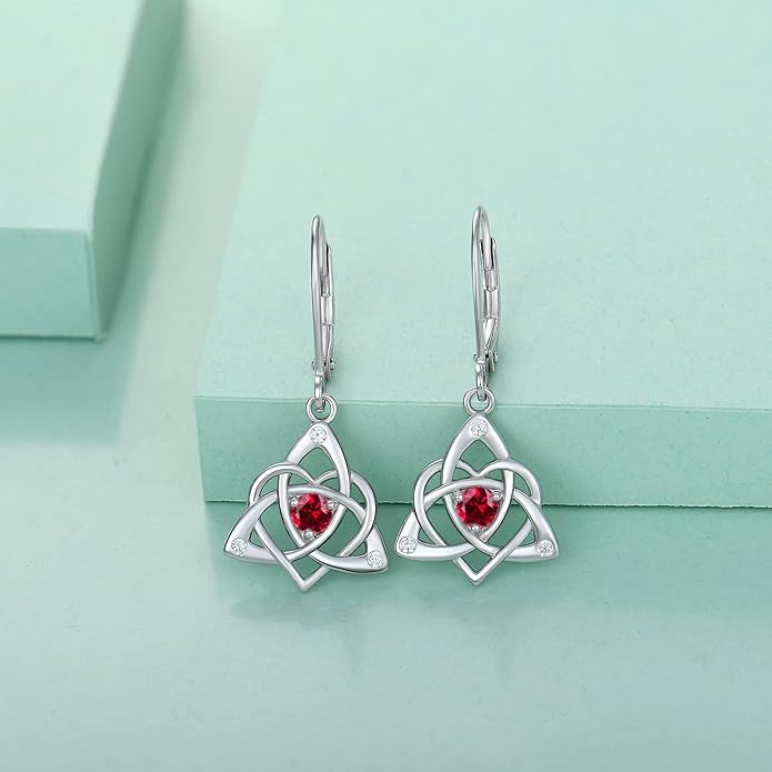 Starchenie Celtic Knot Dangle Earrings Sterling Silver Trinity Love Knot Leverback Earrings Gemstones Jewelry for Women