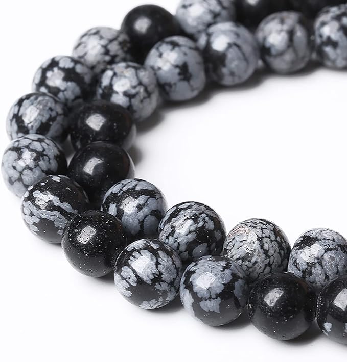 4mm 90pcs Natural Snowflake Obsidian Beads Round Loose Stone Energy Healing Gemstone Beads for Jewelry Making DIY Bracelet Necklace for Jewelry Making (Snowflake Obsidian, 4mm)