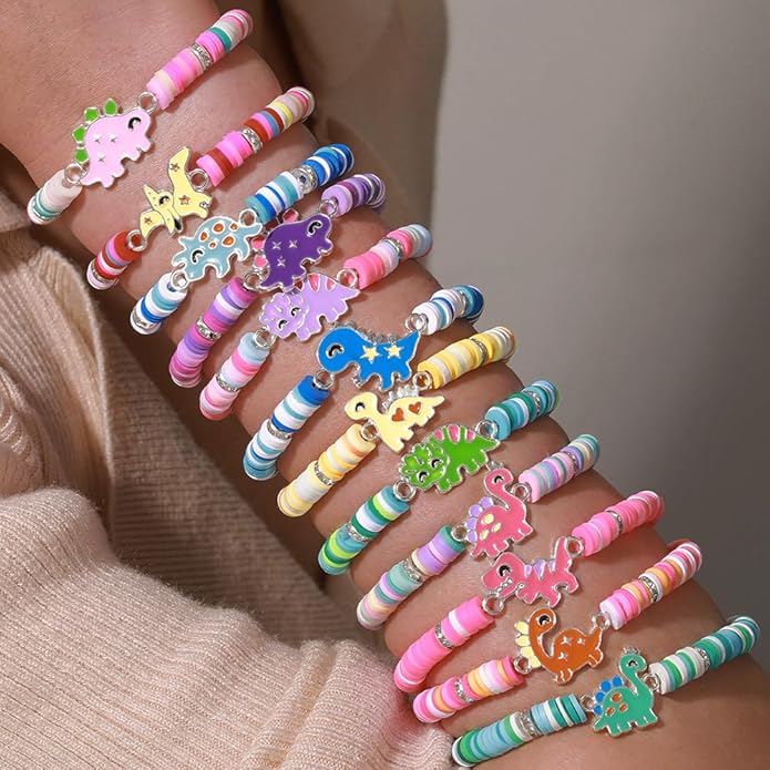 Friendship Bracelets Boho Stackable Bracelets for Women Surfer Heishi Clay Bead Bracelets Stretch Preppy Bracelets Colorful Boho Bracelets for Women
