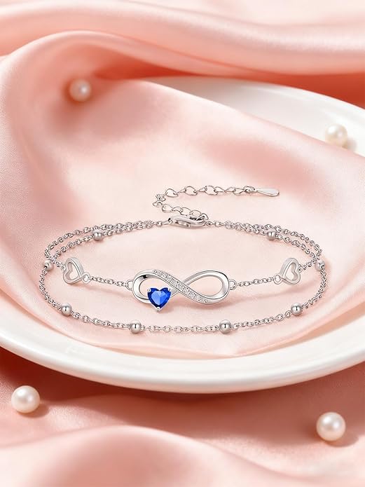Dorunmo Infinity Heart Anklet Bracelet for Women 925 Sterling Silver Adjustable Infinity Birthstone Bracelet Friendship Jewelry Gifts for Women Birthday Christmas