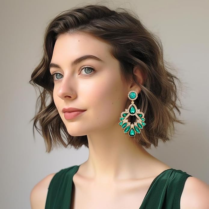 Fashion Rhinestone Statement Drop Dangle Earrings Large Colorful Crystal Chandelier Earrings for Women Bridal Wedding Party Prom
