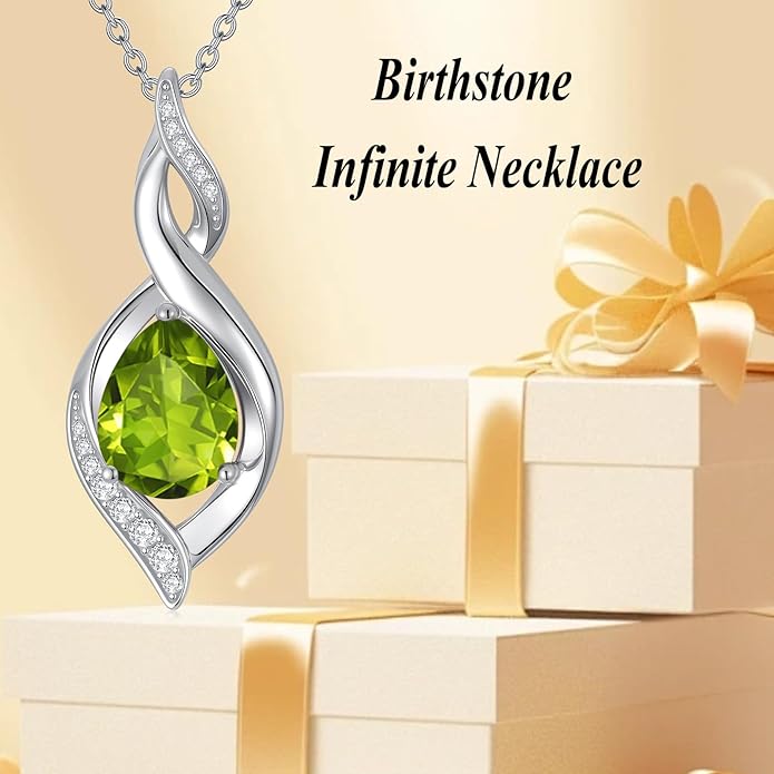 Birthstone Necklace for Women 925 Sterling Silver Infinity Love Jewelry Valentines Day Birthday Gifts for Her Mom Wife Girlfriend