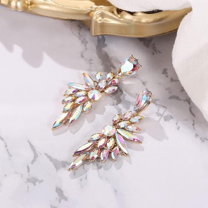 BriLove Women's Wedding Bridal Crystal Teardrop Multi Marquise Cluster Bling Dangle Earrings
