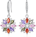 VONSSY Colorful Snowflake Pendant Necklace Earrings Rose Gold 5A Cubic Zirconia | Crystal Sweater Chain | Multi Gemstone Garnet Amethyst Morganite Peridot Prom Rhinestone Necklaces for Women Vintage Stylish Gift