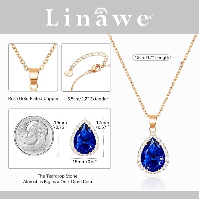 Linawe Crystal Chain Necklace for Women Trendy, Imitation Diamond Pendant, Statement Cubic Zirconia Boho Jewelry Set, 14K Gold/Rose Gold/Silver Birthstone Necklace