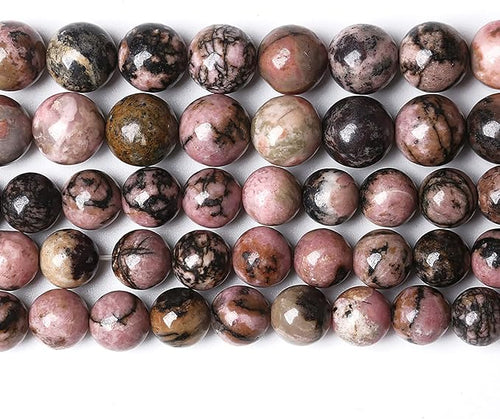 10mm 38pcs Natural Black Lace Rhodonite Beads Healing Power Stones Round Loose Gemstone Beads for Jewelry Making DIY Bracelet Necklace 15"